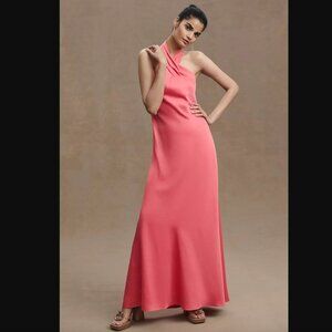 Anthropologie  BHLDN Ruby Twist Halter Satin Gown - Coral